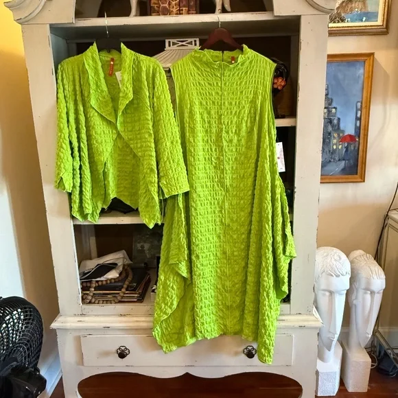 IC Collection Lime Sleeveless High Neck Textured Dress Merrow jacket XS - Picture 7 of 12